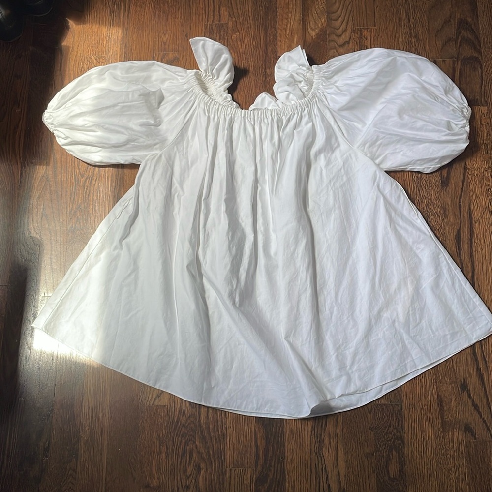 Stella McCartney white off shoulder puff sleeve peasant top blouse shirt